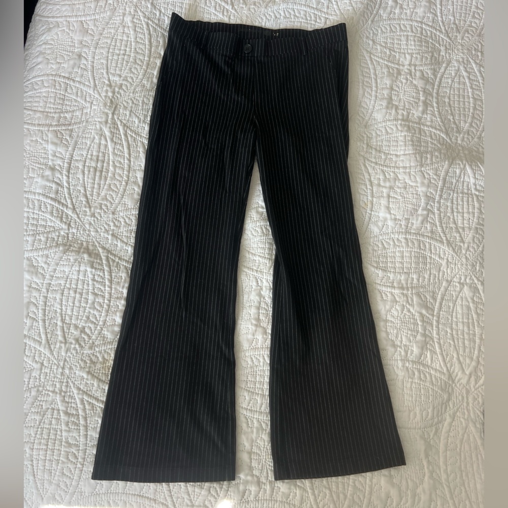 Betabrand Black Pinstripe Flare Pants